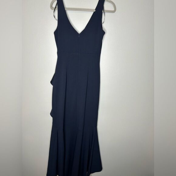 Betsy & Adam V Neck Cascade Ruffle High Low Gown - Picture 5 of 5